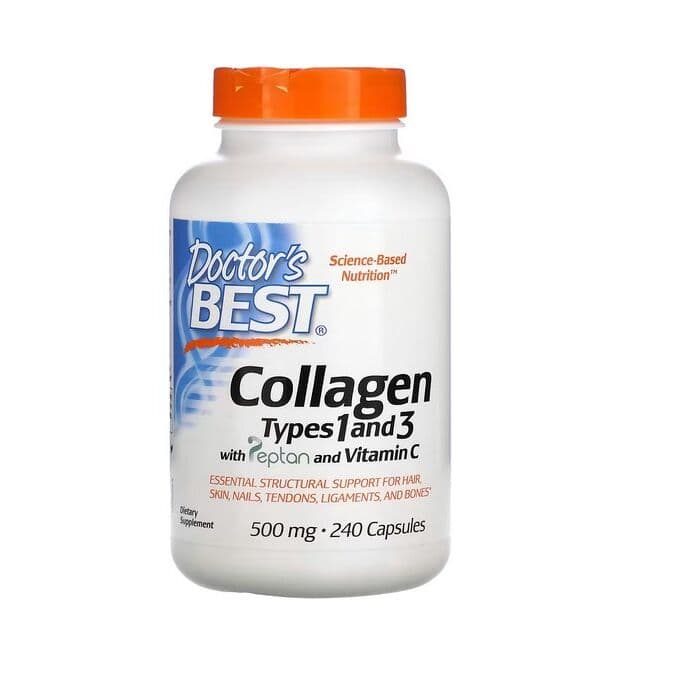 Collagen Types 1 and 3 with Peptan and Vitamin C, 500mg – 240 capsules